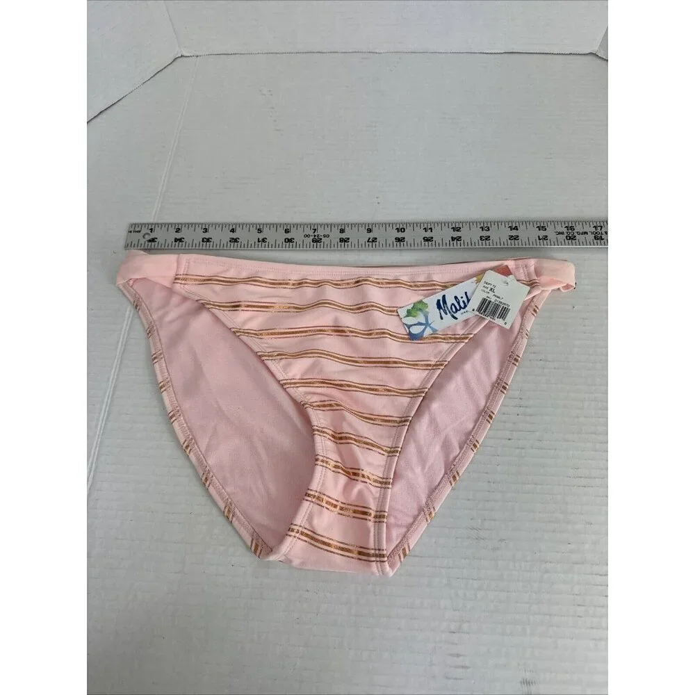 Malibu Dream Women's XL Bikini Swim Bottom‎ Pink Metallic Copper Striped New